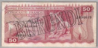 561 - 0105 Burundi | Ovpt: Black Burundi,  50 Francs,  1964,  Pick 4,  Vf