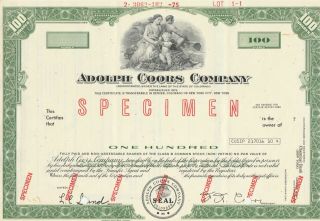 Adolph Coors Company Stock Certificate (specimen) From 1975 Ipo