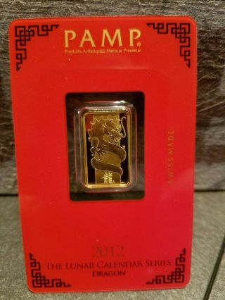 2012 5 Gram Pamp Suisse Gold Bar - Year Of The Dragon In Assay