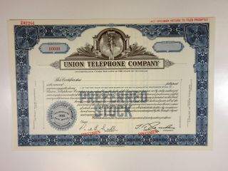 Mi.  Union Telephone Co. ,  1940s Odd Shrs Specimen Stock Certificate,  Xf - Blue