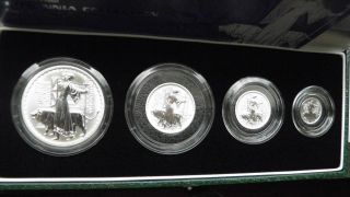 2001 Britannia 2 Pounds Silver Proof 4 Coin Set W/ Box And