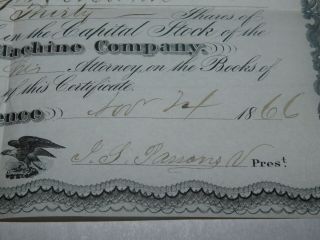 1866 Florence Sewing Machine Company Capital Stock Certificate Springfield MA 3