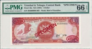 Central Bank Trinidad & Tobago $1 Nd (1985) Specimen Pmg 66epq