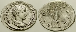 030.  Roman Silver Coin.  Gordian Iii.  Ar Antoninianus.  Rome.  Virtus.  Vf