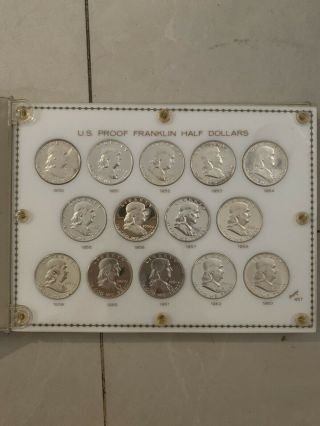Set Of 14 Proof Franklin Half Dollars 1950 - 1963 In Capital Plastics Holder