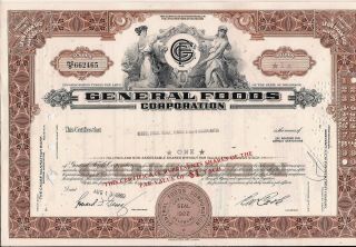 Stock Certificate General Foods Corp.  To Broker Merrill Lynch 1969 Brown