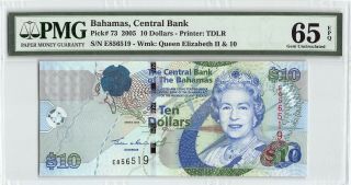 Bahamas 2005 P - 73 Pmg Gem Unc 65 Epq 10 Dollars