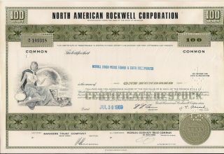 Stock Certificate North American Rockwell Corp.  Boeing Broker Merrill Lynch 1969