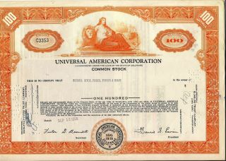 Stock Certificate Universal American Corporation 1955 Broker Merrill Lynch