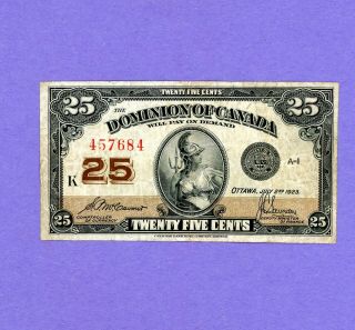 1923.  25 Cents Dominion Of Canada Ottawa Banknote Very