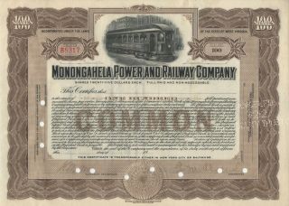 Monongahela Power And Railway Company - " Unissued " Stock Certificate - Brown