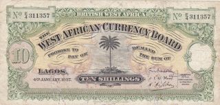 10 Shillings Vg - Fine Banknote From British West Africa 1937 Pick - 7 Rare