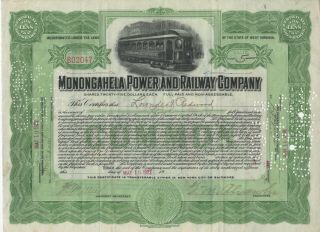 Monongahela Power And Railway Company - Stock Certificate - Green Common - 1922