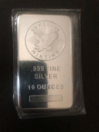 10 Oz 999 Fine Silver Bar Sunshine Minting Smi Security Mintmark