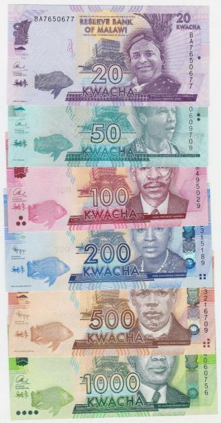 Malawi Set - 20 50 100 200 500 1000 Kwacha 2012 2017 - Unc
