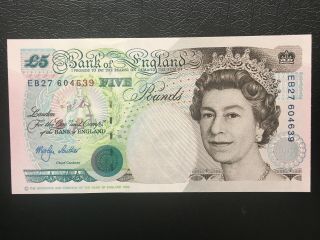 Gb Bank Of England 1999 £5 Five Pounds Banknote Unc S/n Eb27 604639