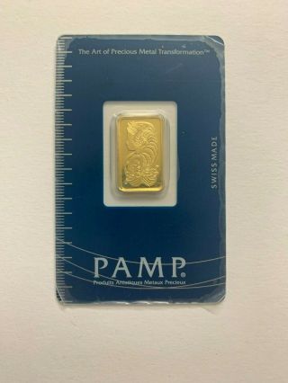 Pamp Suisse 5 Gram Gold Bar Minted Swiss Made Certified 999.  9 Pure Bullion