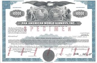 Pan American World Airways Inc.  Abn.  " Specimen " Debenture Certificate
