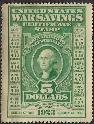 Ws2 War Savings Stamp Series Of 1918 Certificate $5.  00 Usa Washington Ww1