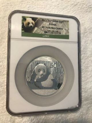 2015 China 50 Yuan Panda 5 Oz.  999 Silver Coin Ngc Pf 70 Ultra Cameo