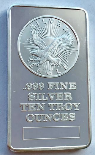 10 Oz.  999 Fine Silver Bar Sunshine Minting Inc.  Ten Troy Ounces Silver Eagle