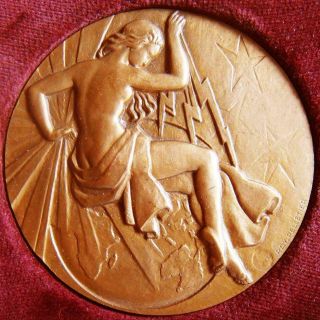 Art Deco Woman Holding Thunder Electricity Bronze Medal By Ray Pelletier In Case