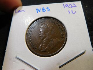 N83 Canada 1922 Small Cent Key Date