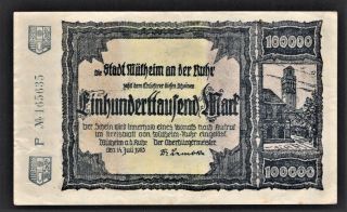 Vad - MÜlheim An Der Ruhr - 100,  000 Mark Inflation Note - 1