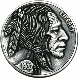 Hobo Nickel Coin 1937 Buffalo " Robo Indian Mask " Hand Engraved By Stephenxu