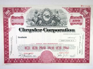 Chrysler Corp. ,  1980s 100 Shrs Specimen Stock Certificate,  Xf