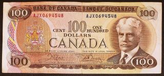 1975 Bank Of Canada $100 Dollar Banknote - Replacement Note Ajx Prefix