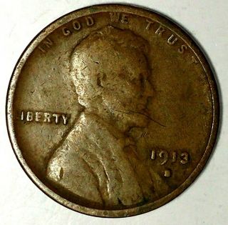 1913 - S 1c Lincoln Wheat Cent 19ccc0414 Hard Date Only 50 Cents For