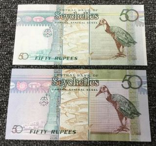 Transitional Pair 50 Rupees Central Bank Seychelles Swordfish Security Mark 4