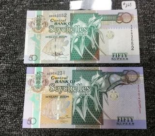 Transitional Pair 50 Rupees Central Bank Seychelles Swordfish Security Mark 5
