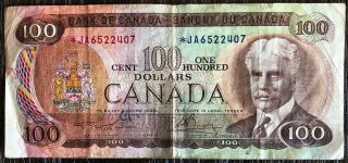 1975 Bank Of Canada $100 Dollar Banknote - Replacement Asterisk Note Ja