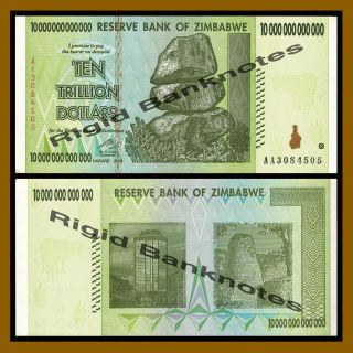 Zimbabwe 10 Trillion Dollars,  2008 Aa About Unc (au) 100 Trillion Series