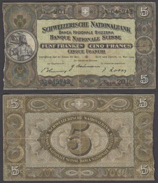Switzerland 5 Franken 1939 (g - Vg) Banknote Km 11i