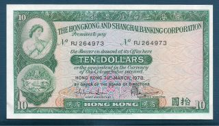 Hong Kong Hsbc 10 Dollars,  1978,  Au
