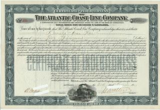 1897 The Atlantic Coast Line Railroad Company Bond Stock Certificate