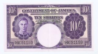Jamaica 10 Shillings Mar 01 1953 Au P39