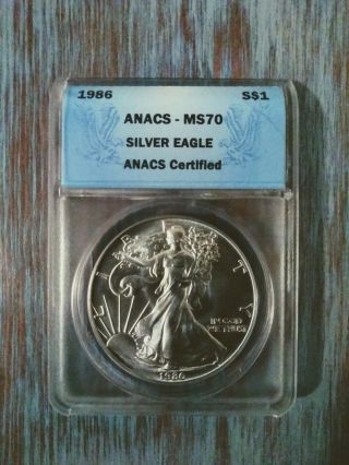 1986 $1 American Silver Eagle Anacs Ms70 Blue Label First Year Of Issue