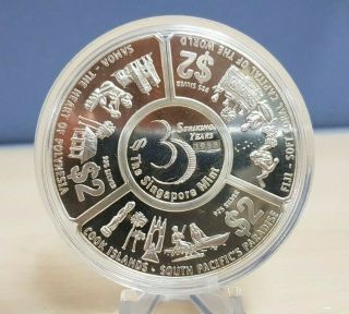 1998 Cook Islands,  Fiji,  Samoa Tripartite Fan - Shaped 5 Oz Silver Proof Coin Set