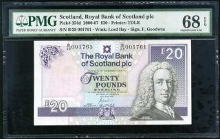 Scotland 20 Pounds 2000 P 354 Gem Unc Pmg 68 Epq Highest
