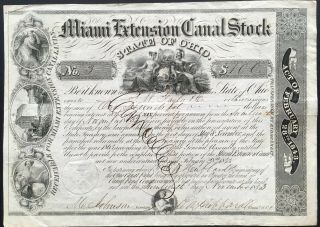 Miami Extension Canal Stock,  State Of Ohio Bond 1843.  $100.  Cert.  3.  Historic