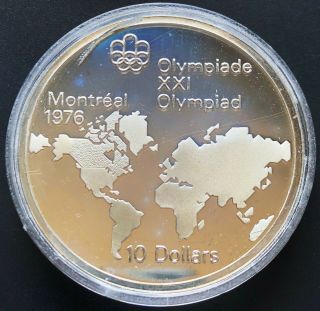 1976 Montreal Olympics Sterling Silver Proof $10 Coin - Map Of The World