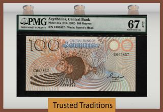 Tt Pk 31a 1983 Seychelles - Central Bank 100 Rupees Pmg 67 Epq Gem Unc