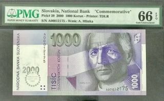 Slovakia 1000 1,  000 Korun 1995 / 2000 P 39 Comm.  Gem Pmg 66 Epq