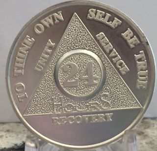 24 Hours.  999 Silver Aa Alcoholics Anonymous Medallion Sobriety Chip Coin Hour