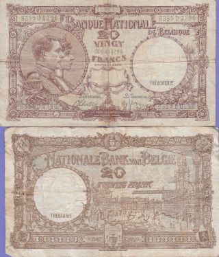 Belgium 20 Francs Banknote,  1940 