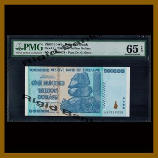 Zimbabwe 100 Trillion Dollars,  2008 P - 91 Aa Pmg 65 Epq